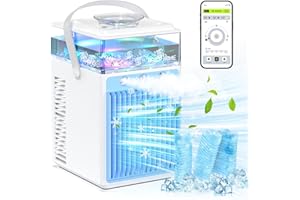 TIPTOP HOME Aire Acondicionado Portátil, 4 en 1 Mini Enfriador de Aire Portátil Ventilador de Enfriamiento de Aire Personal Pequeño USB con 7 Colores LED, 3 Modo niebla y 3 Velocidades para Coche, Oficina, Hogar
