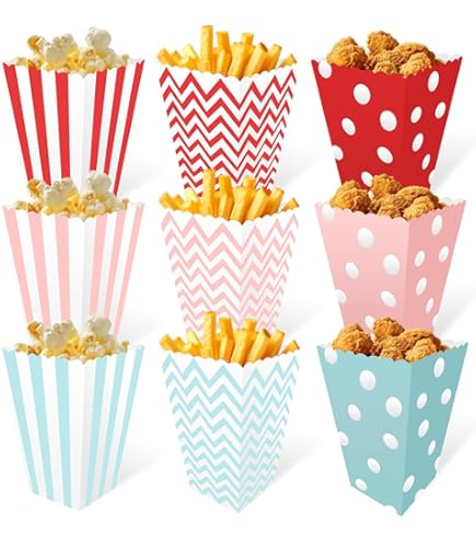 Nadisean 50Pcs Popcorn Boxes Small,5 Colours Popcorn Bags, Retro Popcorn Bucket, Cartons Popcorn Box, Striped Paper Popcorn Sweet Candy Containers Cardboard For Movie Night, Sweets, Party