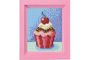 PRACHT CREATIVES HOBBY Pixel- Kreativität P31228 Emballage Cadeau mosaïque Cupcake, Image Cadre, système d'emboîtement très Simple, sans Repassage ni Collage, tesselles en bioplastique, Multicoloured, ca. 10 x 12 cm