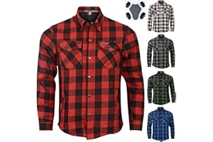 MOTERO Mens Motorcycle Biker Shirt with Removable ARAMID Lined CE Armours Protection Men Motorbike Check Shirt