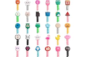 FLUTESAN 32 Pieces Colorful Cartoon Charger Cable Protectors USB Charger Saver Silicone Animal Buddies Flexible Cable Wire Protectors for Most Cellphone Data Lines (Cute Style,2 x 3 cm)
