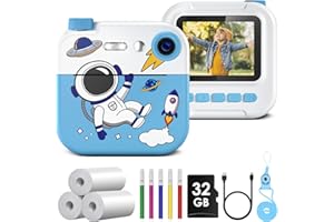 GREENKINDER Macchina Fotografica Bambini Istantanea, 2,4 Pollici 1080P Fotocamera Istantanea Bambini, Fotocamera Digitale con 32G Scheda, 5 Penne Colorate, Giocattoli da Regalo per Bambini 3-12 Anni