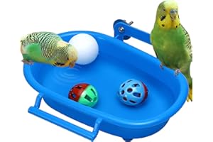 CAKEFLY Bird Bath for Cage with 3 Ball Toys Bird Toys Bird Water Bowl Budgie Bath Tub Bird Food Feeder Shower Tray Parrots Bathing Tubs Budgie Toys Accessories for Birds Parakeet Canary Cage Accessories