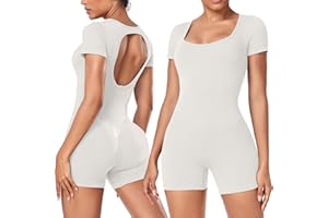 Litthing Tute da Yoga da Donna Tute a Coste Elastico Pagliaccetto Senza Soluzione di Continuità Sexy Corto Jumpsuit da Palestra Tutina da Un Pezzo da Allenamento Collo Quadrato Tuta