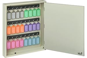 Acrimet Armario para Llaves con Cerradura, 24 Ganchos (Incluye 24 Llaveros Multicolores con Etiquetas) (Montaje en Pared) (Color Beige)