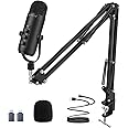 zealsound Gaming Condenser Microphone, Podcast Mic with Boom Arm for Phone/PC/PS4/PS5, USB Microphone for Recording/YouTube/Streaming, Headphone Output, Mute Button, Echo Volume Gain Control (Black)