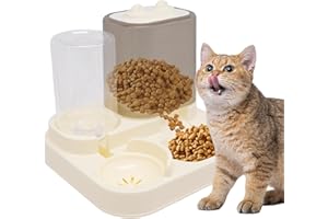 WSAMJIN Automatischer Katzenfutter und Wasserspender Set, 2-in-1 Schwerkraft Katzenfütterer, 1.5L Wasserspender und Futterautomat Großes Futterspender Katze für kleine Hunde, Welpen, Katzen (Weiße)