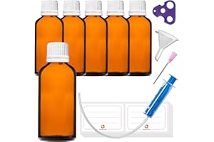 HandsUnity 50ml-6pz di Flacone con Contagocce - Piccolo Flacone di Vetro Ambrato da Farmacia con Tappo Bianco Contagocce in Vetro Marrone set Compresi 18 Accessori ausiliari
