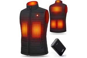 UNBON Gilet Chauffant Homme, Veste Chauffante Homme avec Batterie USB 10000mAh, Doudoune Chauffante Hommes sans Manches avec 3 Températures 6 Zones de Chauffage Électrique pour Moto Chasse