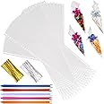 eHom Cone Shaped Cellophane Bags Pack of 50 (6 x 12 Inches) – Food Safe Cookie Bags with Mix Color Bows & Twist Ties – For Christmas & Halloween Gifts, Packaging, Wrapping and Hamper Making