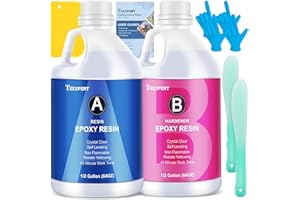 TEEXPERT Epoxy Resin Crystal Clear Kit- 1 Gallon /128oz - Casting Resin for Jewellery DIY Art Coating Easy Cast Epoxy, with Sticks/Plastic Spreader/Pairs Gloves/Instructions