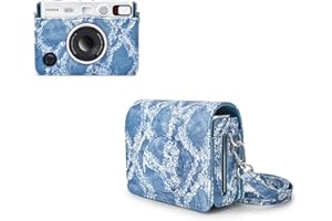Rieibi Etui Mini EVO w stylu vintage, ze skóry PU, do aparatu Fujifilm Fuji Mini EVO z odpinanym paskiem na ramię, niebieski (Denim Blue), etui fuji mini evo