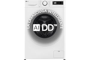 LG AI DD D4R3009NSWW Lavasciuga Classe A -10%/D, 9 / 6kg, Serie R3, Lavatrice e Asciugatrice Insieme, 1400 giri, Lavaggio a Vapore, Eco Hybrid, Allergy Care, Motore Inverter Direct Drive, Bianca
