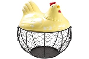TTXP Cestini di Uova Creativi, Cestello Portauova con Coperchio e Manici in Ceramica, Spuntino Frutta Contenitore Cucina Gallina Decor, Cesto Portaoggetti,Yellow