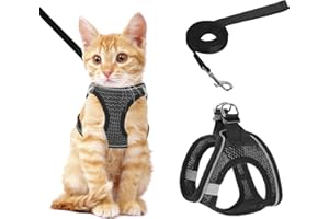 NiCoLa Cat Harness and Lead for Walking, Escape Proof kitten harness and lead set with Reflective Strip, Adjustable Kitten Vest Harness for Small Adult Cat Walking (Black, M)