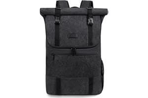 ‎LOVEVOOK LOVEVOOK Rolltop Rucksack Herren Damen, Groß Laptop Rucksack 17,3 Zoll, Roll Top Rucksäcke Wasserdicht Schulrucksack Für Uni Arbeit Reisen Business, Canvas Schwarz