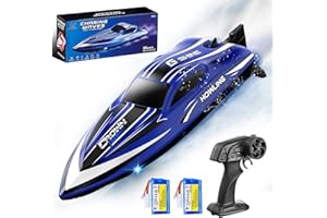 CIRMINE Bateau télécommandé RC 35 km/h étanche 2,4 GHz avec LED et fonction retournement,refroidissement par eau, double batterie, alarme de portée et de batterie, idéal pour enfants et adultes,piscine et lac