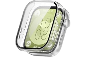 Schutzhülle für Huawei Watch Fit 3 Hülle Con Schutzglas,Hartes PC Cover Gehäuse Con Vetro Temperato,HD Schutzfolie Protection Schutz hülle für Huawei Fit 3 Case Herren Damen,Transparentes Weiß