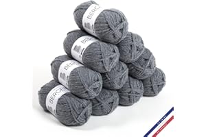 BERGERE DE FRANCE Bergère de France - BARISIENNE 7, lot de 10 pelotes de laine à tricoter et au crochet (10 x 50g) - 100% Acrylique - 6,5 mm - Fabrication Française - Gros Fil Rond très Doux - Gris (MOUETTE)