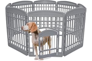 Iris Ohyama, Kojec, Zagroda z 8 panelami i 1 zamykanymi plastikowymi drzwiami , S159,1 x G159,1 x W87,5 cm , Składany, Do użytku wewnątrz/na zewnątrz , Dla psów, królików i kotów , CI-908 , Szary