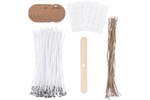 ALLAVA Kerzendocht Set, 60 Stück Kerzendocht 15cm, Dochte für Kerzen, 60 Stück Dochtaufkleber, Kerzen Selber Machen Set, Kerzendochte für Kerzenherstellung Candle DIY