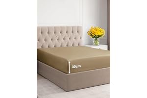 CGK UNLIMITED Spannbettlaken 180x200 cm – 30 cm Steghöhe – Aus weicher, gebürsteter Polyester-Mikrofaser – Spannbetttuch passend für Matratzen bis 30 cm Höhe – OEKO-TEX Zertifiziert – Beige, Einzelpackung