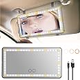 Miroir De Courtoisie Voiture – 3 éclairages LED, Rechargeable, Clip Pare-soleil – Blanc
