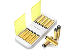 MAOMAOCON 8 stück Lithium AA Akku mit Ladegerät, wiederaufladbare AA Batterien, 1.5V Lithium AA Batterien，3000mWh hohe Kapazität Mignon AA Batterienund Akku Ladegerät mit Ladung-Aufbewahrung Funktion