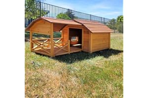 Animal Valley - Nicho para perro Cheyenne con terraza - Madera - L 212 x 99 x 88,5 cm - Talla XL - Beige y Marrón - para perros grandes