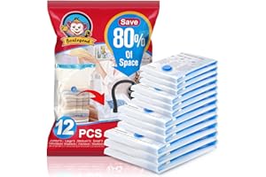 BoxLegend Vacuum Storage Bags Space Saving Bags 12 Pack Thicker Type 80 Microns 3XL+3L+3M+3S Vacuum Bags Double Zip Seal & Leak Valve Reusable for Clothes Comforter Bedding Pillow