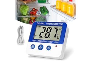 TEASHOW Digital Freezer/Fridge Thermometer with Magnet Mount and Stander Refrigerator Thermometer with LED Alarm Indicator Max/Min Memory Function Accurate Temperature Display in Celsius/Fahrenheit