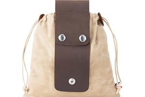 ZHAOCO Canvas Foraging Pouch for Hiking, Collapsible Leather Belt Pouch Waist Bag with Drawstring & Buckle, Multi-Purpose Storage Bag for Outdoors Camping, Easy Looping Around Belts