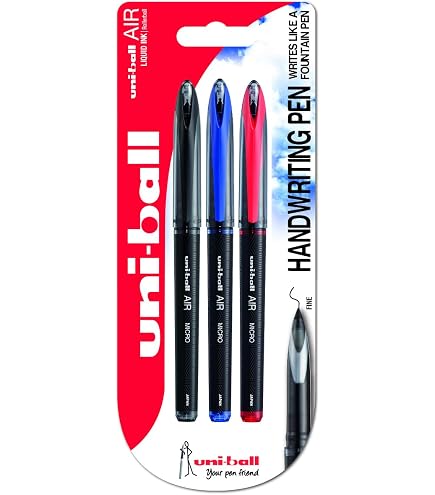 Stylos Roller UNI-BALL Air Micro - Pointe 0.5mm - Lot De 6 - Encre Noire Indélébile - Écriture Sensible à La Pression