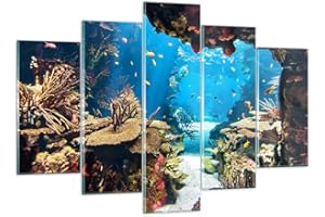 ARTTOR Moderne Impression sur Verre 150x100cm Image Tableau en Verre Decoration Murale Océan Récif Poissons Corail Grand XXL Tableaux Decoratifs Chambre Triptyque 5 parties Deco Salon Art GEA150x100-2872