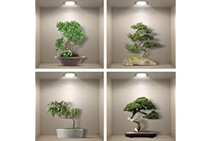 ESFIVHO 4er Set Wandtattoo 3D Effekt Vase - 3D Wandaufkleber Selbstklebend mit Blumen Grüne Pflanzen Baum Bonsai - Wandsticker Wandbild für Schlafzimmer Wohnzimmer Kinderzimmer Küche Büro 40x40cm