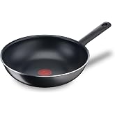 Tefal Day By Day On Wok 11" with Titanium Nonstick, Pouring Spouts, Thermo-Signal, Diffuser Base, Deep Shape, Suitable for Ga