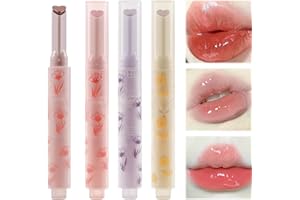 OMLALAYI Juego de 3 Colores Bálsamo Labial con Color,Bálsamo Labial Color,Forma de Corazón Brillo de Labios,Non-Sticky,Vivid Color Glossy Lip Gloss 01# 02# 03#