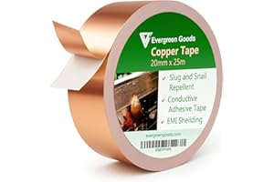 EVG 20mm x 25m Copper Slug Tape | Adhesive Copper Slug Snail Repellent | Pest Deterrent Barrier Tape | Humane Pest Control | Gardens & Plants Protection (1 Roll)