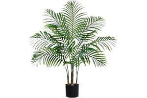 FSOHOI Artificial Palm Tree Indoor Plant Tall Fake Tropical Palm Tree in Pot with Real Bark Design Faux ArecaPalm for Home Office Living Room Bedroom Farmhouse Modern Outdoor Decor (9 Trunks, 3 FT)