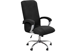 LIFEDX Pokrowiec na krzesło biurowe z podłokietnikami, jedwabny materiał, jednokolorowy, rozciągliwy, na krzesła biurowe, elastyczne, spandex, do biura, komputera, zdejmowane, nadające się do prania, kolor czarny, XL