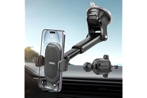 APPS2Car Support de téléphone de voiture, support universel à 360° pour tableau de bord et pare-brise, compatible avec iPhone 12/11/Pro, Samsung S21 et plus de 4,7" à 6,8" (ventouse + crochet