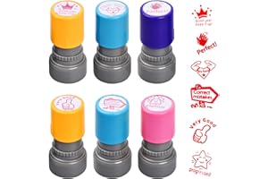 Xzeemo 6 Piezas Sellos Autoentintados para Profesores, Maestros, Sello de Dibujos Animados de Colores para Niños, Sellos Motivación Ingles Ideal para Motivar y Estimular a los Alumnos,A