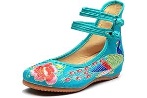 Minetom Femme Vintage Broderie Fleur Mary Jane Talon Compensé Chaussures de Conduite Loafer Ballerines Mocassins Pumps