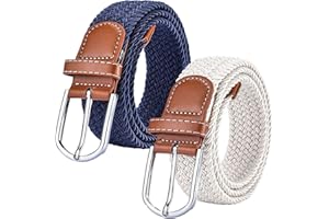 Chalier 2x Ceintures Femme Homme Elastiques Belt Tressées Extensible pour Jeans Robe Pantalons avec Boucle