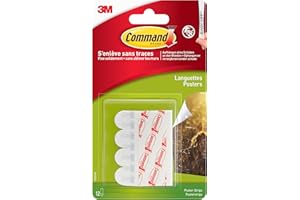 Command Bandes de Suspension pour Petites Photos, Lot de 12 Bandes Adhésives, Blanches - Fixation sans Dommage - Pour Posters, Cadres et Miroirs