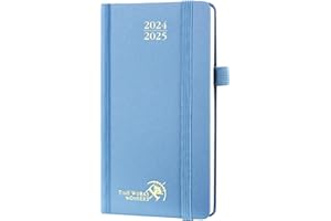 POPRUN Agenda de Poche 2025 16,5 x 9 cm D'août 2024 à déc 2025 - Petit Planner Semainier Scolaire 17 Mois Couverture Rigide avec Intervalle Horaire, Papier Certifié FSC®80 g/m² - Bleu brume