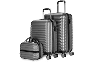 NUMADA - Gepäck-Set und Kulturbeutel 3 Stück Grau, mittel 63cm, klein 53cm und Kulturbeutel, ABS, starr, widerstandsfähig, 4 Doppelräder, leicht, seitliches Kombinationsschloss