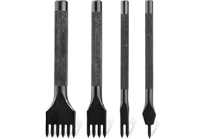 Easusy 4 Pcs Prong Lacing Stitching Punch, 1/2/4/6 Leather Punch Tools Leather Stitching Punch DIY Leather Craft (Black/4mm)