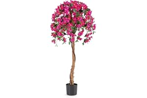 COSTWAY Árbol de Azalea Artificial de 135 cm, Planta Floral de Seda Falsa en Maceta con 576 Flores, 288 Hojas, Tronco de Madera, Césped Falso, Planta Decorativa Alta para Hogar, Oficina