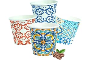 DETERMONDO Bicchierini da Caffè 1000 Pezzi, Usa e Getta Biodegradabili 75 ml, Tazzine Caffè Espresso Monouso Compostabili Ecologiche in Carta, Resistenti, con Fantasie Maiolica, per Eventi, Feste, Catering, Bar